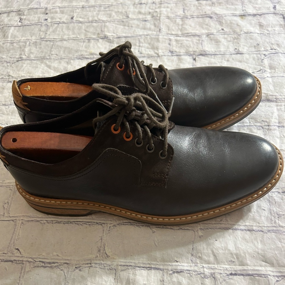 CLARKS PITNEY WALK DERBY MENS SHOES DARK BROWN LEATHER WITH SUEDE ACCENTS SIZE 9
